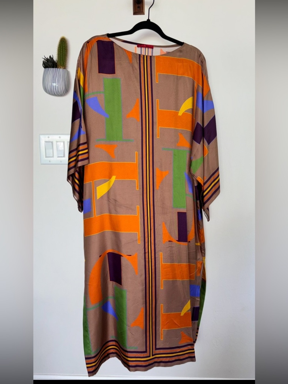 “Carolina Herrera” Initials Puzzle Silk Twill Oversize Dress/StraightLine Kaftan